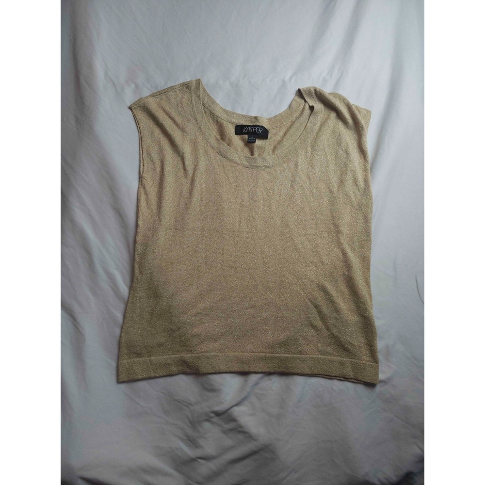 Kasper Tank Top Womens Large Tan Metallic Knit Scoop Neck Sleeveless Casual